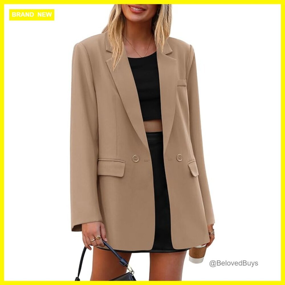 Long Sleeve Double Breasted Blazer Notch Lapel Pockets Business Casual